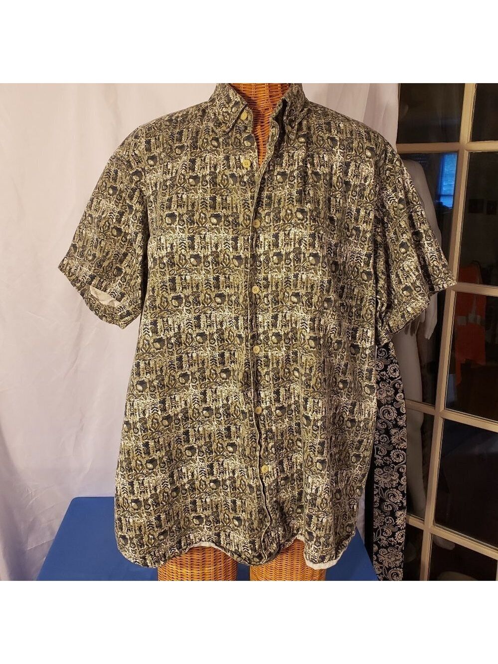 Men's Vintage ROUTE 66 Short Sleeve Button Down Shirt in Abstract Pattern - L